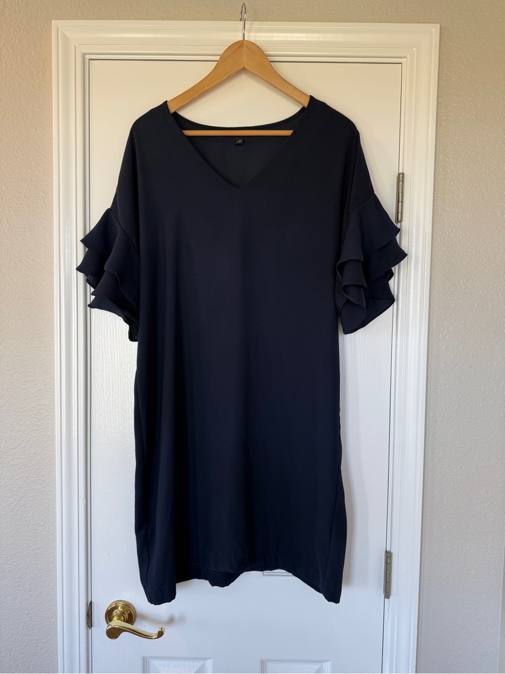 Banana Republic Navy V-Neck Ruffle Sleeve Dress